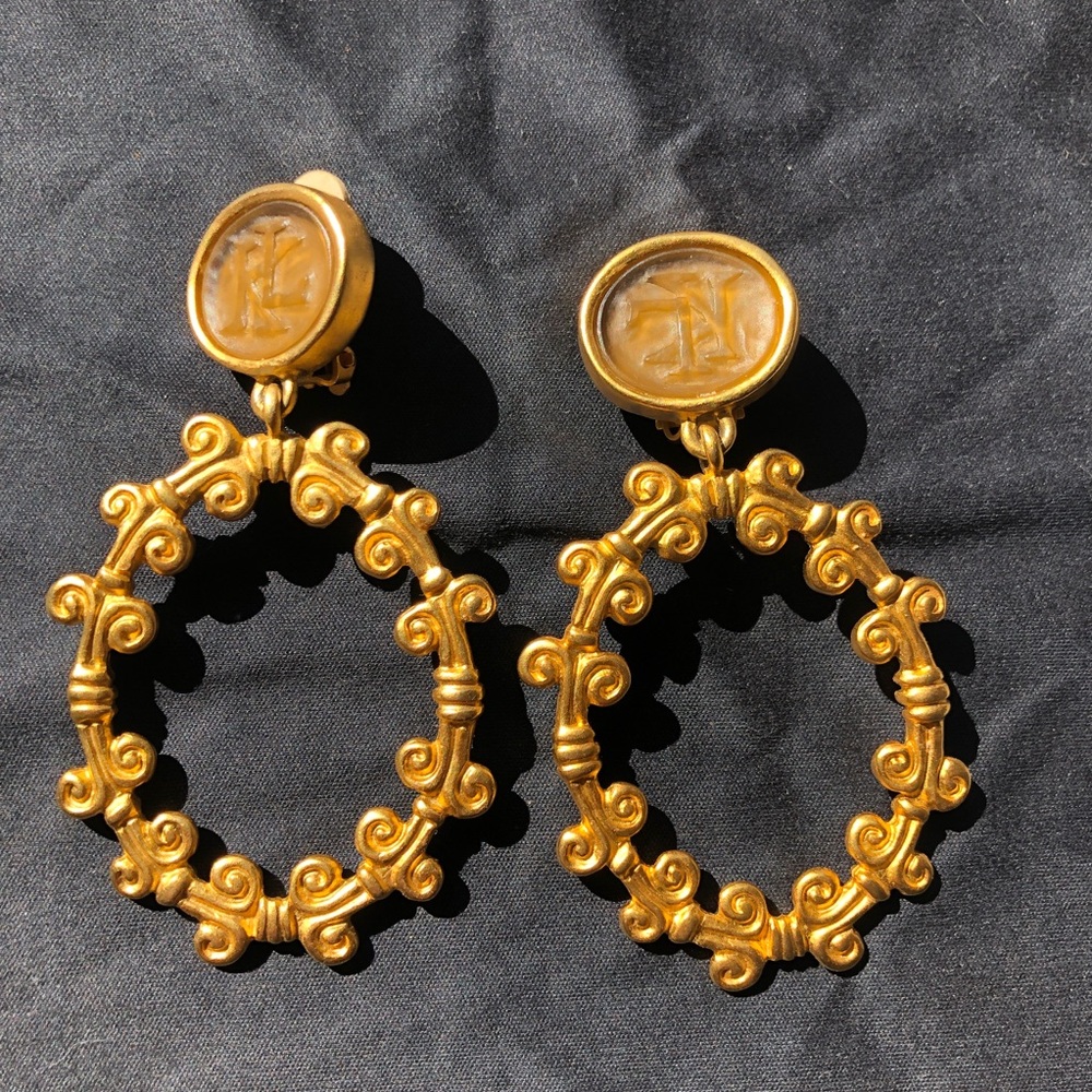 Vintage Karl Lagerfeld Gold Clip on Earrings, Signed